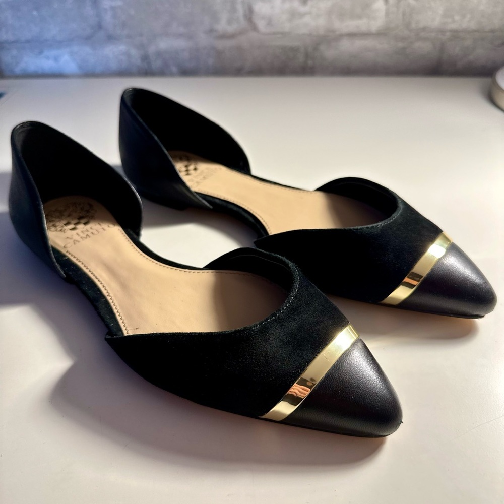 Vince Camuto Pointed Toe Black Leather Flats